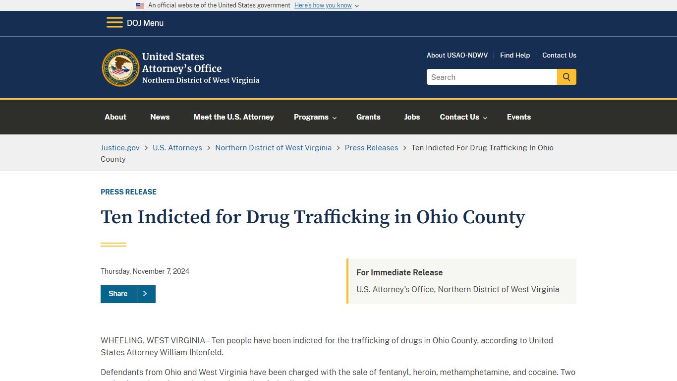 Ten Indicted for Drug Trafficking in Ohio County